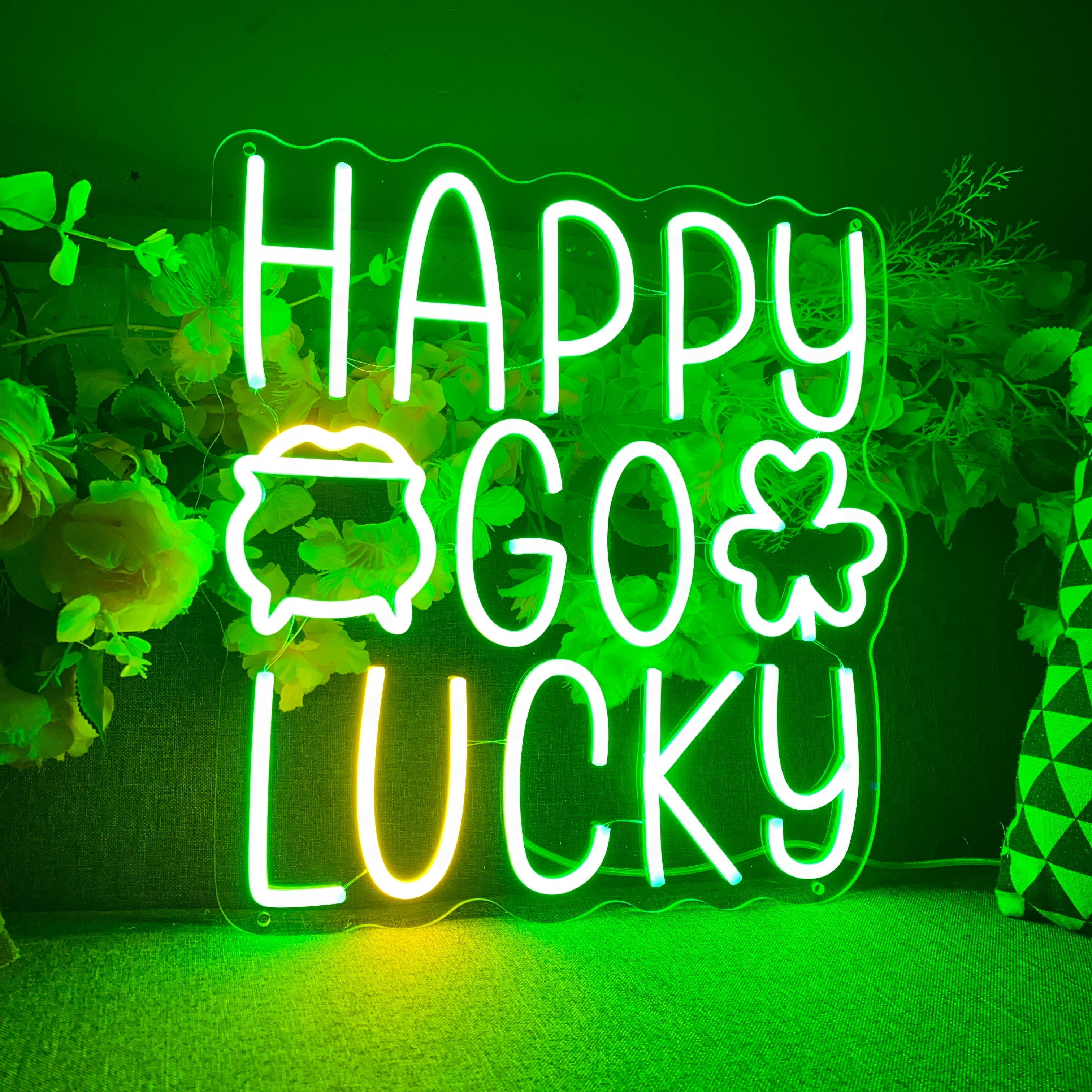 Happy Go Lucky LED Neon Light Wall Decoration